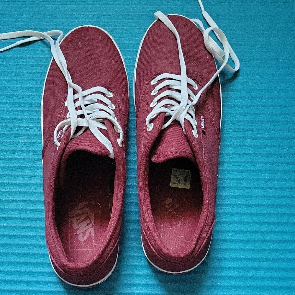 Vans Maroon Canvas Shoes with White Accents - Picture 3 of 6